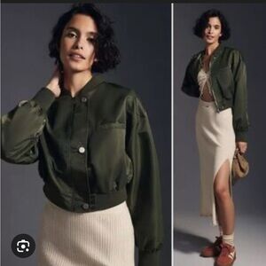 EUC - Pilcro Olive Green cropped bomber jacket, sz XS
